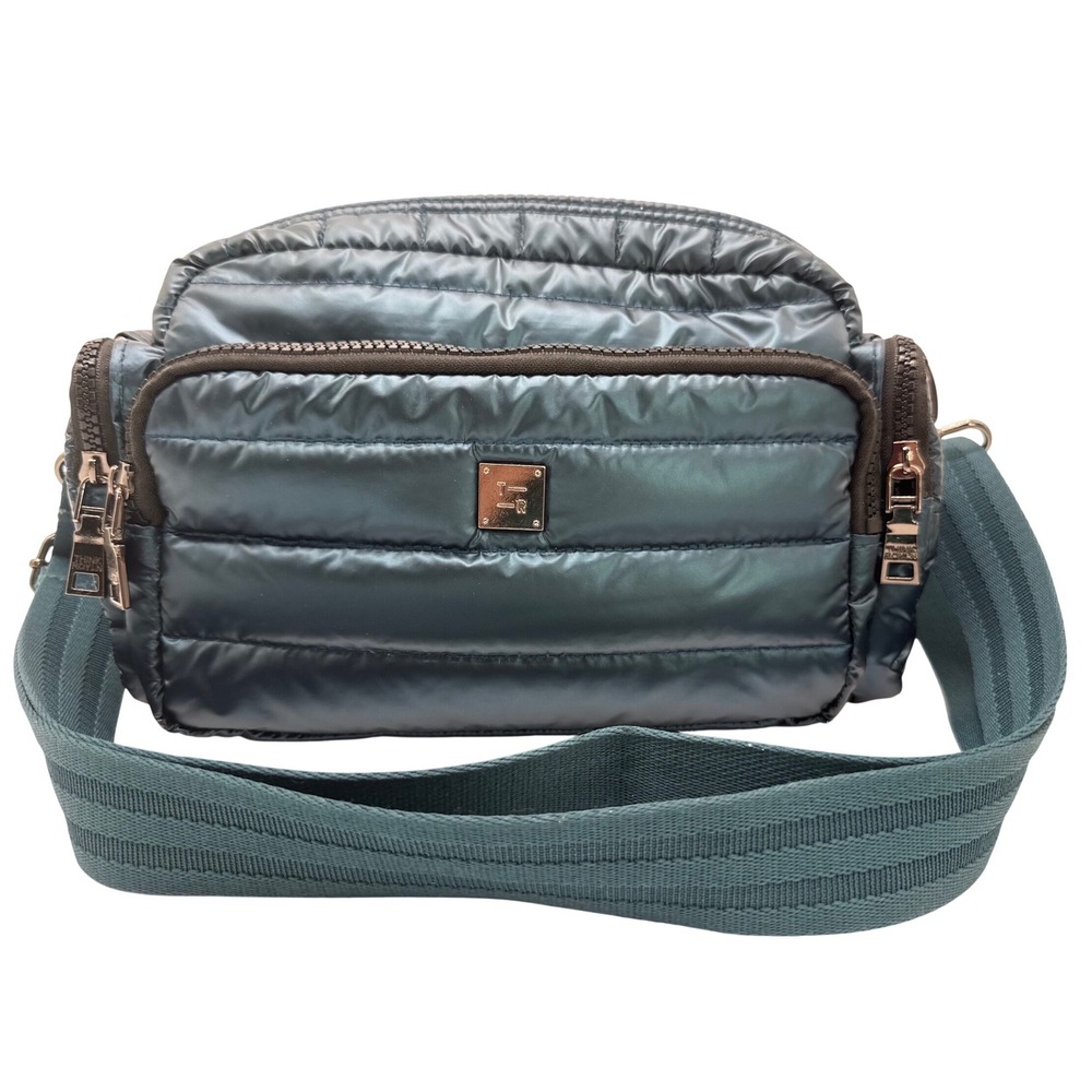 Think Royln Bum Bag Crossbody Metallic Teal Quilted Puffer Messenger Bag